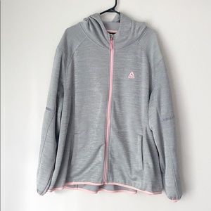 REEBOK GREY AND PINK ZIP UP SWEATER